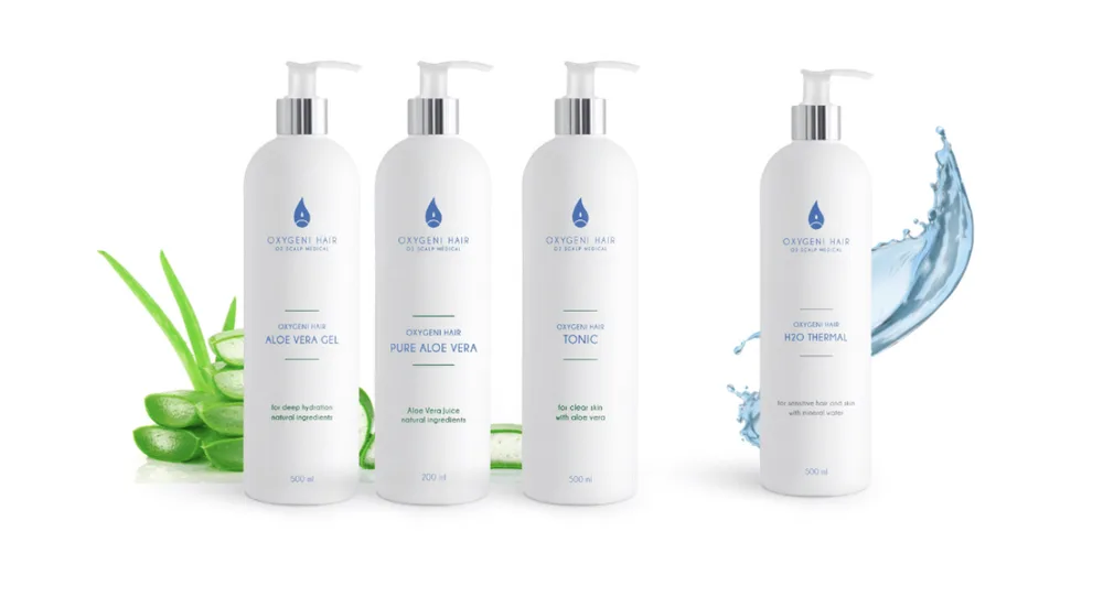 Tonika a gely Oxygeni Hair: Aloe Vera Gel, Pure Aloe Vera, Tonic a H2O Thermal
